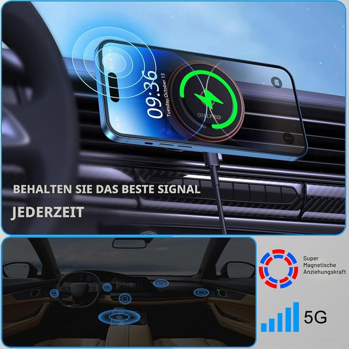 OHLPRO Magsafe Autohalterung mit Ladefunktion, 15W Schnellladegerät Magnetische Handyhalterung Auto