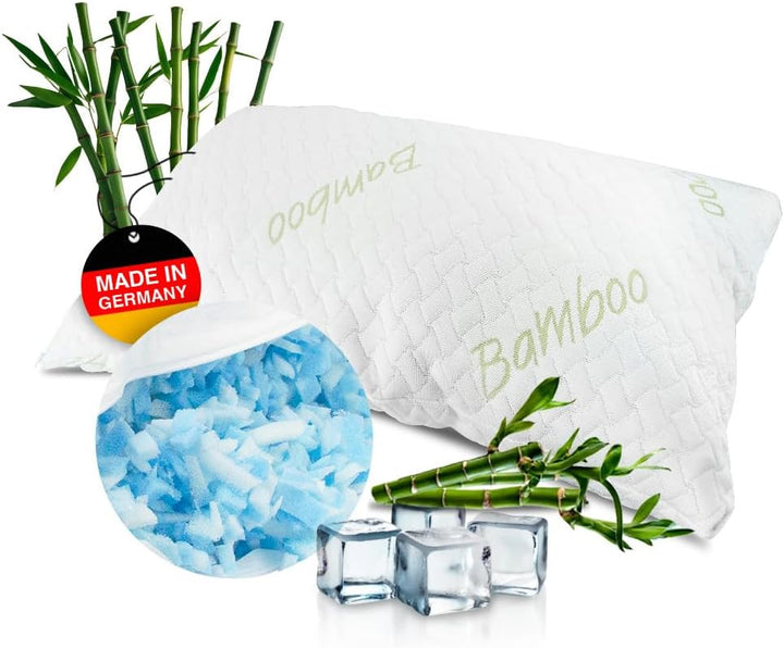 MaxxGoods kühlendes Nackenstützkissen aus Gelschaum Sticks 1Kg & Bambus Kissenbezug - Sommerkissen m