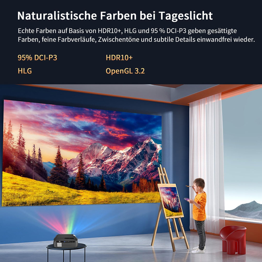 LED Beamer 4K 1800 ANSI Tageslicht Tauglich HDR10+, Smart Beamer Android WLAN Bluetooth 5.2 WIFI6 mi