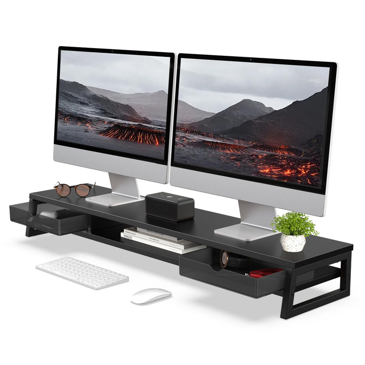Fenge Dual Monitorständer Riser mit 2 Acryl Schubladen 2 Etagen 108cm Computer Bildschirmständer für