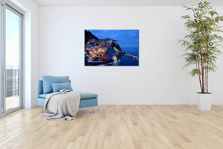 deyoli Cinque Terre Küstenstreifen in Italien bei Nacht im Format: 80x60 als Leinwandbild, Motiv fer