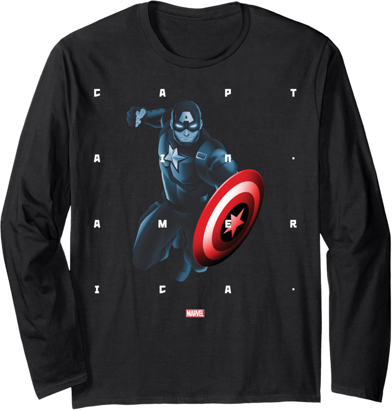 Marvel Captain America Halftone Word Stack Portrait Langarmshirt