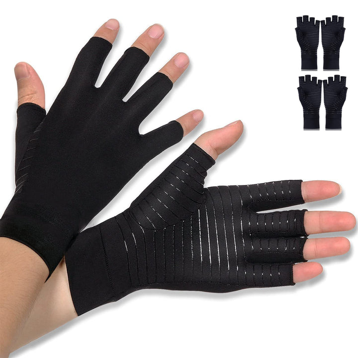 Donfri 2 Paare Kupfer Arthrose Handschuhe Fingerlose Arthritis Kompressionshandschuhe fr Wrme Hnde S
