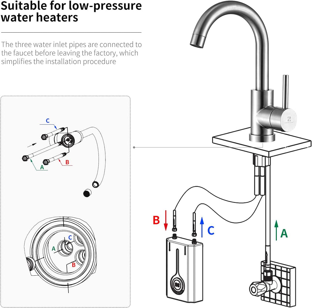 HOMELODY Niederdruck Wasserhahn Bad/Küche 360° Drehbar Badarmatur Küchenwasserhahn Einhebelmischer W