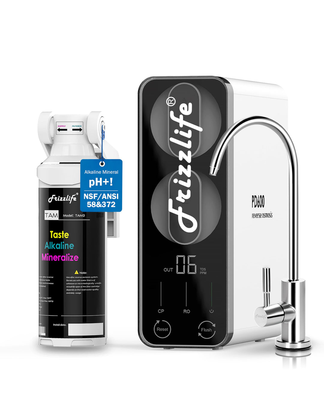 Frizzlife Umkehrosmose-Wasserfiltrationssystem-600 GPD RO -Hochdurchsatz, kein Wassertank, reduziert