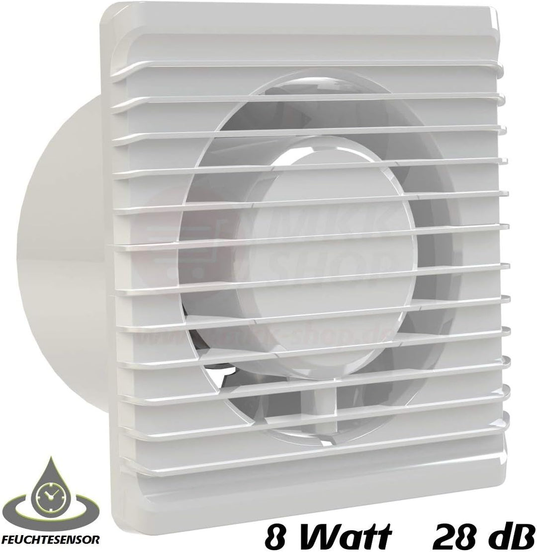 Badventilator Ø 125 mm in weiss mit Feuchtigkeitssensor Hygrostat sowie Timer Nachlauf Lüfter Ventil