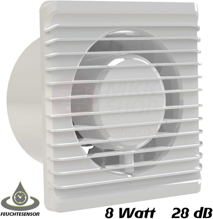 Badventilator Ø 125 mm in weiss mit Feuchtigkeitssensor Hygrostat sowie Timer Nachlauf Lüfter Ventil