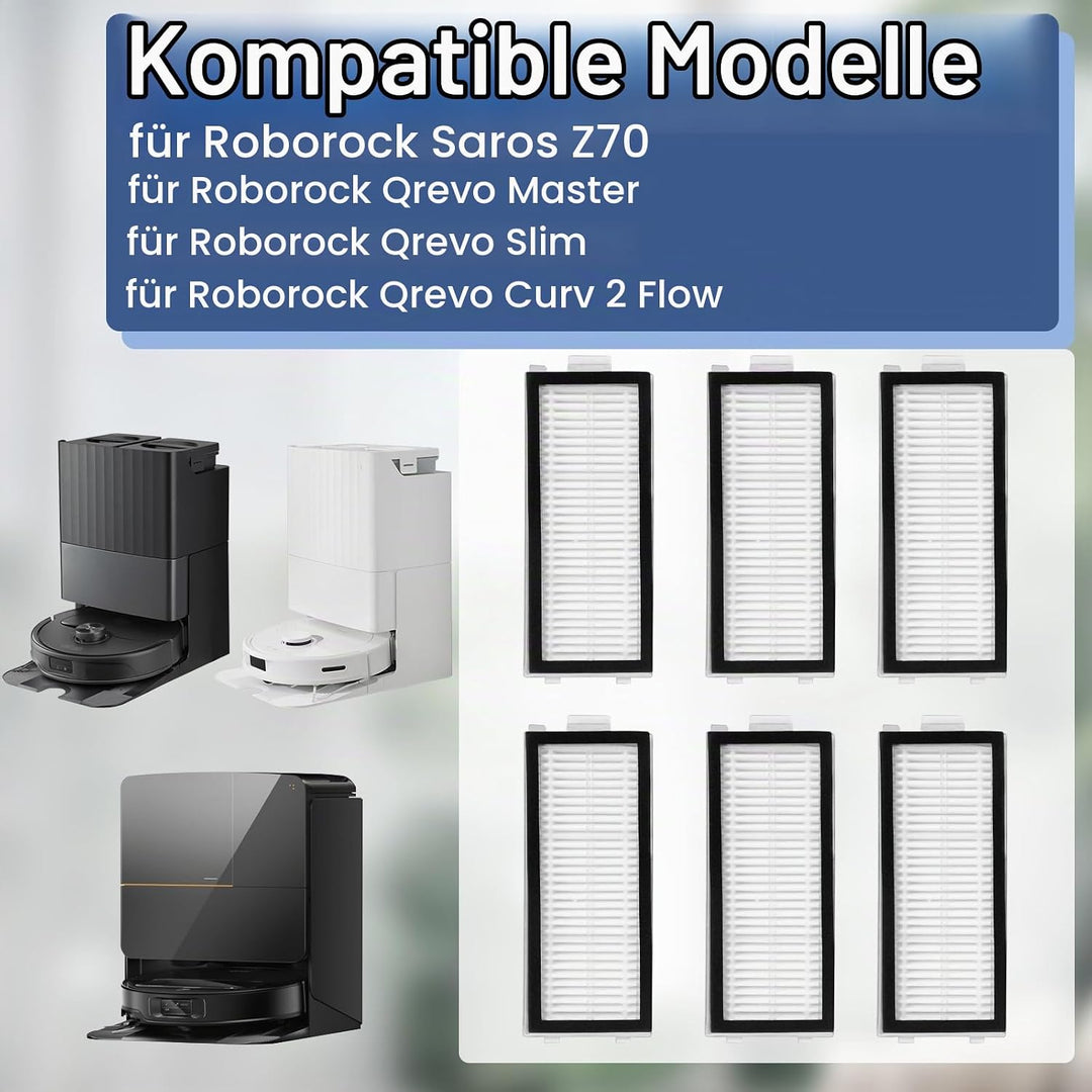 6 Stück HEPA Filter für Roborock Qrevo Master/Qrevo Slim/Saros Z70 Roboter staubsauger Filter Ersatz