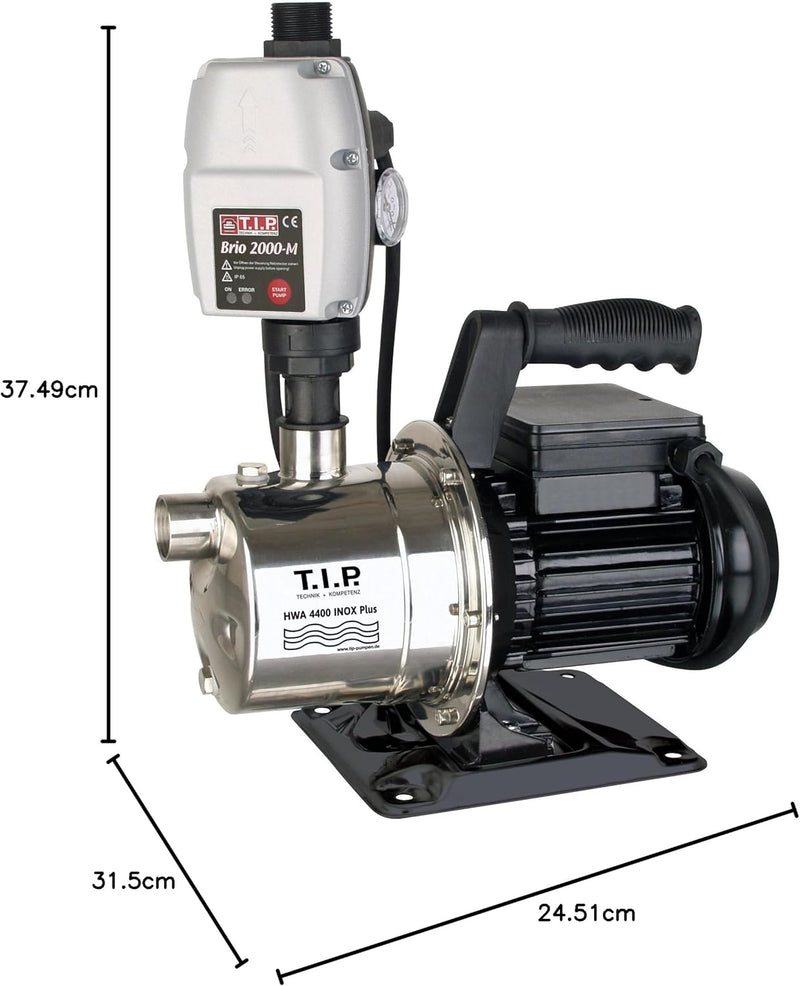 T.I.P. Hauswasserautomat Edelstahl (4.250 l/h Fördermenge, 44 m Förderhöhe, 4,4 bar Druck, 900 W, El