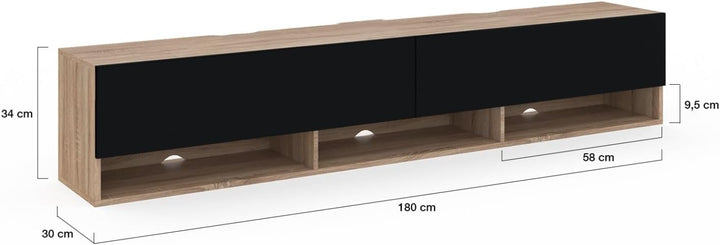 IDMarket - TV-Schrank Elio, 180 cm, 2 Türen, mit Ablage aus Holz und schwarz