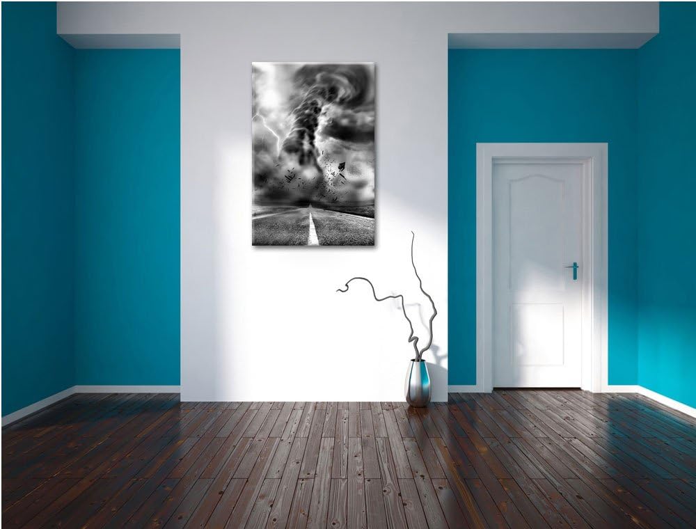 Pixxprint Wirbelsturm auf Highway / 100x70cm Leinwandbild bespannt auf Holzrahmen/Wandbild Kunstdruc