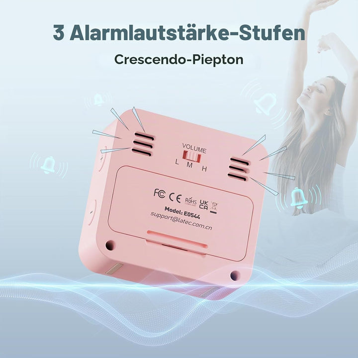 LATEC Wecker Digital, Digitaler Wecker Batterie Alarm Clock, Klein Reisewecker Digital Uhr mit Tempe