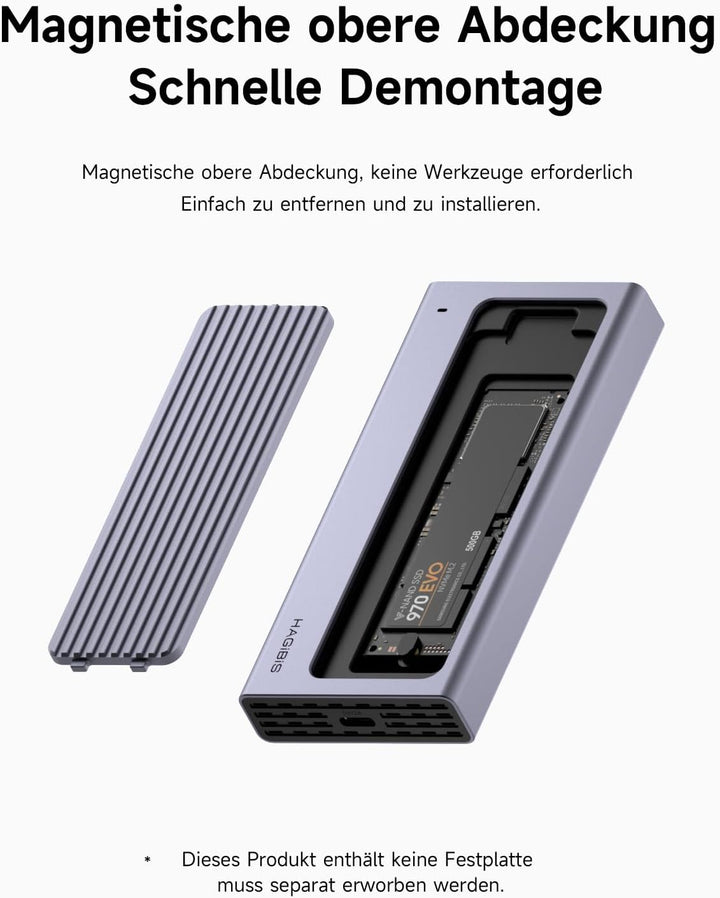Hagibis USB-C-Hub mit M.2-SSD-Gehäuse, magnetische Abdeckung, einfache Demontage, externes Festplatt