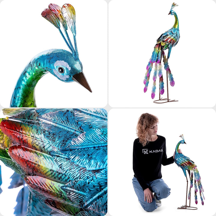 KADAX Pfau Gartenfigur 78 cm, grosse Gartenstatue aus pulverbeschichtetem Stahl, Vogel Metallfigur a