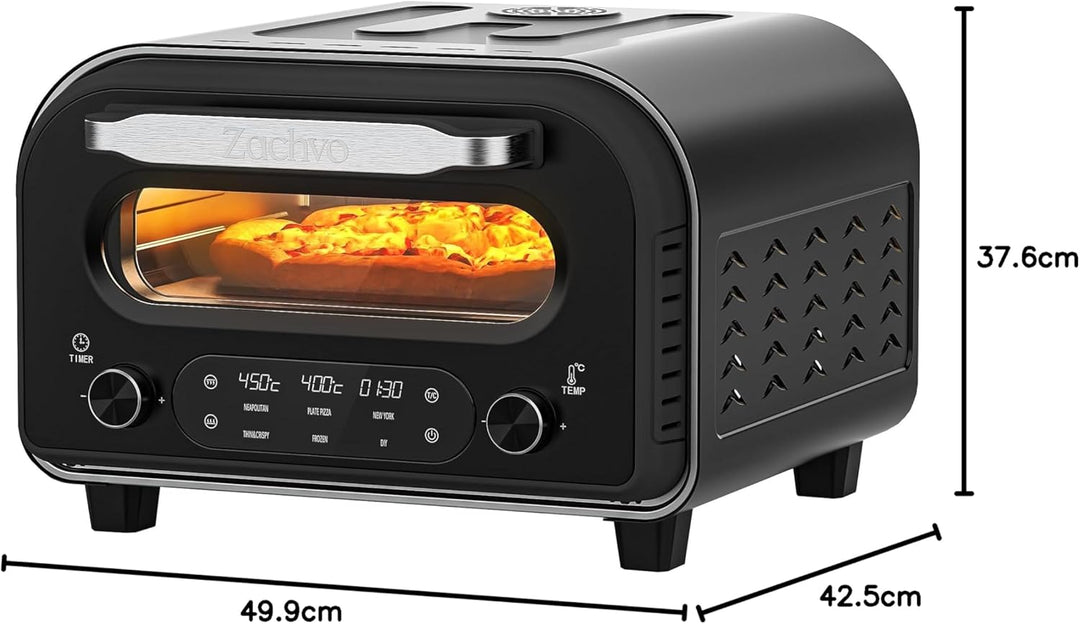 ZACHVO Elektrischer Pizzaofen - bis 450℃, 5 voreingestellte Pizzaarten, 1-60 Min Timer, Touchscreen