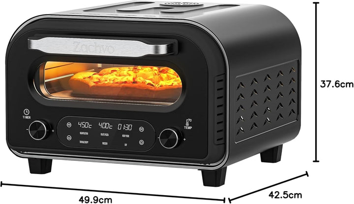 ZACHVO Elektrischer Pizzaofen - bis 450℃, 5 voreingestellte Pizzaarten, 1-60 Min Timer, Touchscreen