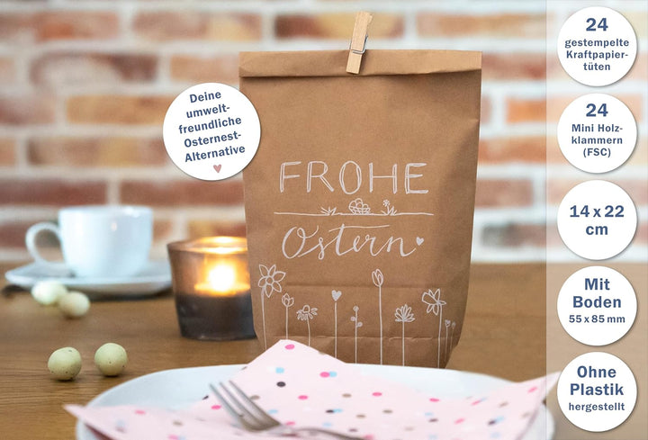 Eine der Guten Ostertüten, Geschenktüten Set - Frohe Ostern - mit 24 gestempelten Kraftpapiertüten &