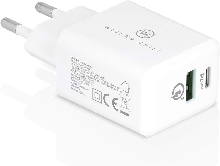 Wicked Chili 2X 20W Dual USB-Netzteil mit USB-A und USB-C Anschluss, Fast Charge Adapter Bundle, Uni