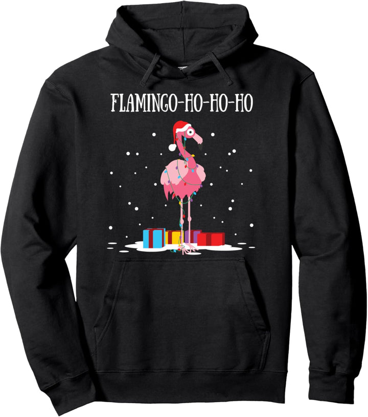 Flamingo Ho Ho Ho Pink Santa Claus Ugly Christmas Sweater Pullover Hoodie