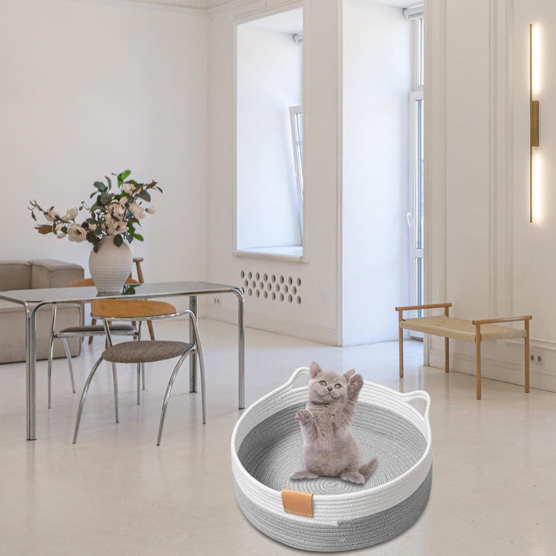 Gewebtes Katzenbett, 40 cm Durchmesser Faltbarer Korb-Nistplatz, Atmungsaktives Haustier-Liegebett,