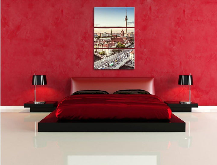 Pixxprint Skyline von Berlin als Leinwandbild/Grösse: 3 Teilig (120x80) cm/Wandbild/Kunstdruck/ferti