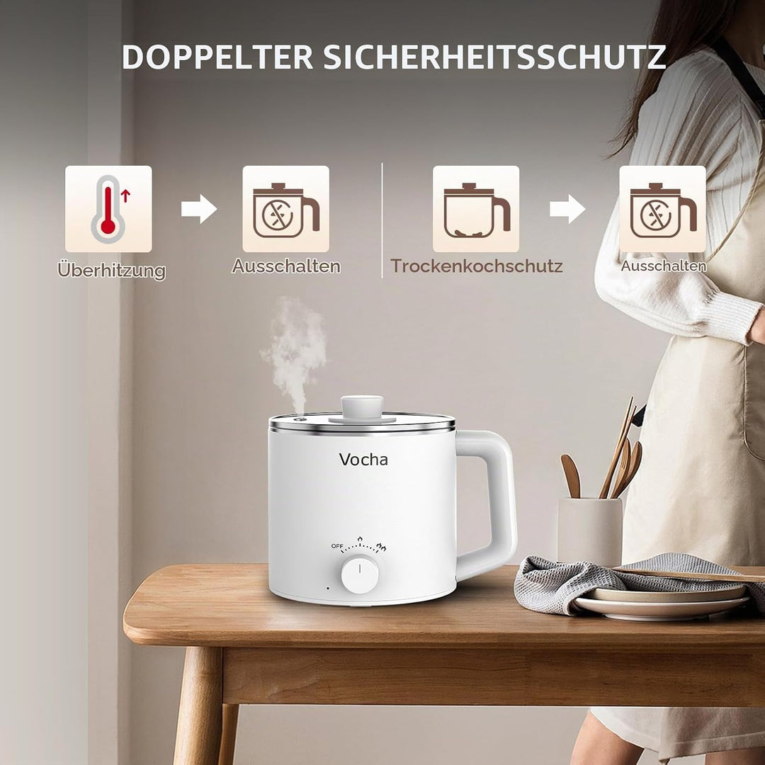 Vocha Elektrische Hot Pot Topf, 1.6L Kleiner Elektrischer Kochtopf, Tragbare Schneller Nudelkocher,