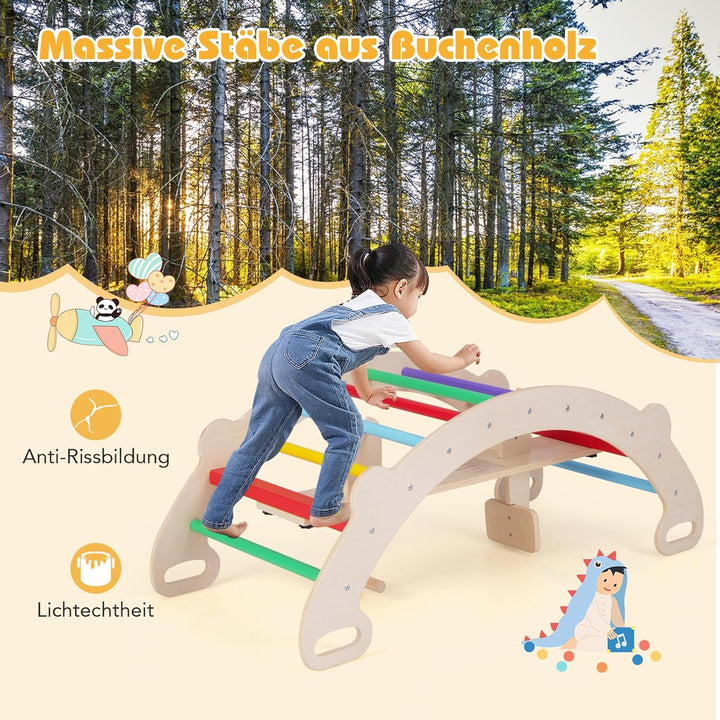 GOPLUS Kletterbogen Indoor, 4 in 1 Schaukelpferdbogen, Kletterleiter, Schaukelbogen & Krabbeltunnel