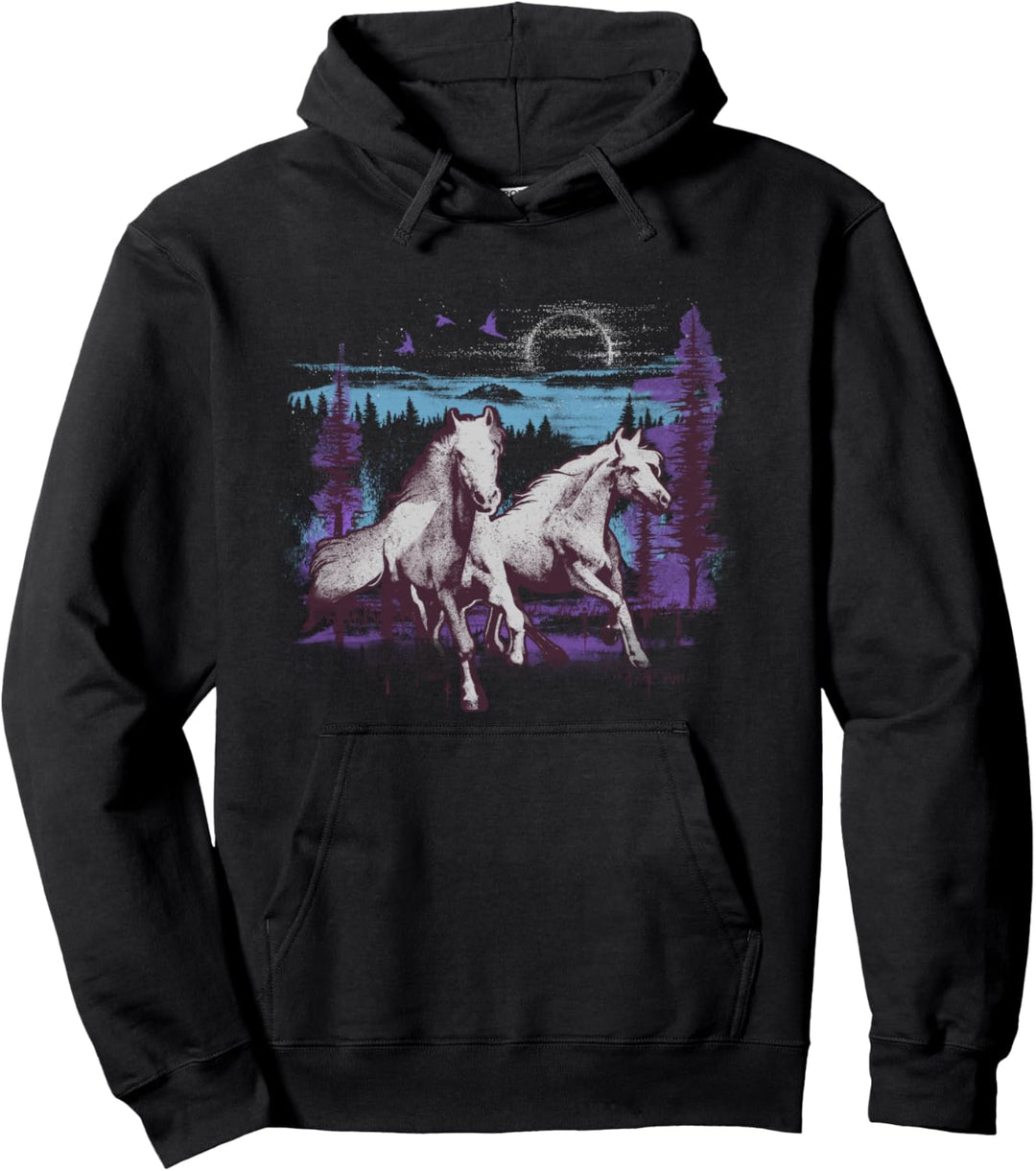 Trendy Moonlight Horse Run Pullover Hoodie