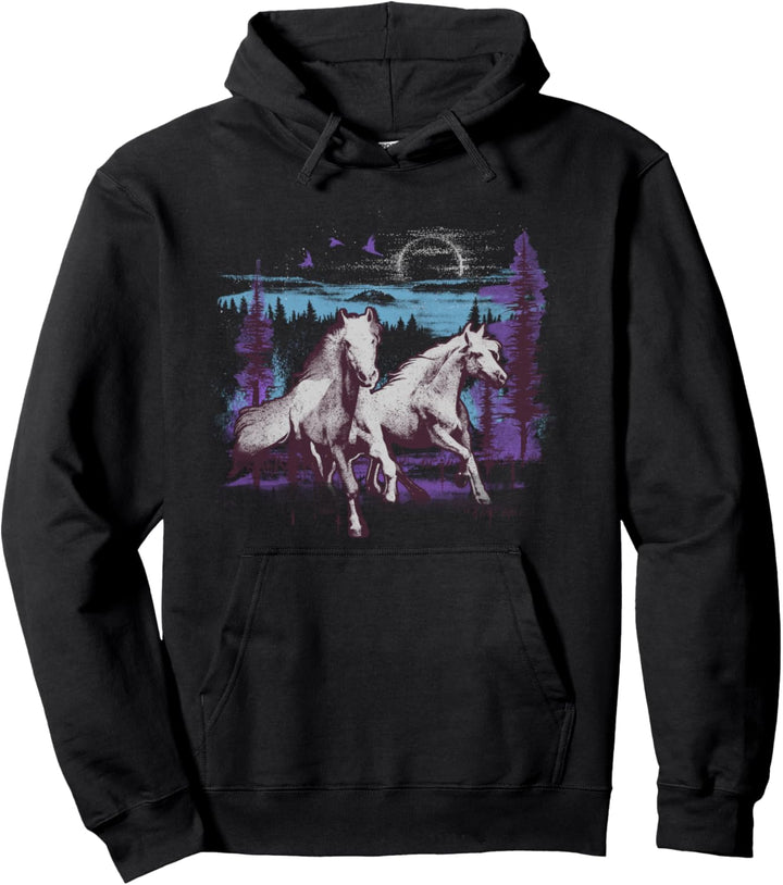 Trendy Moonlight Horse Run Pullover Hoodie