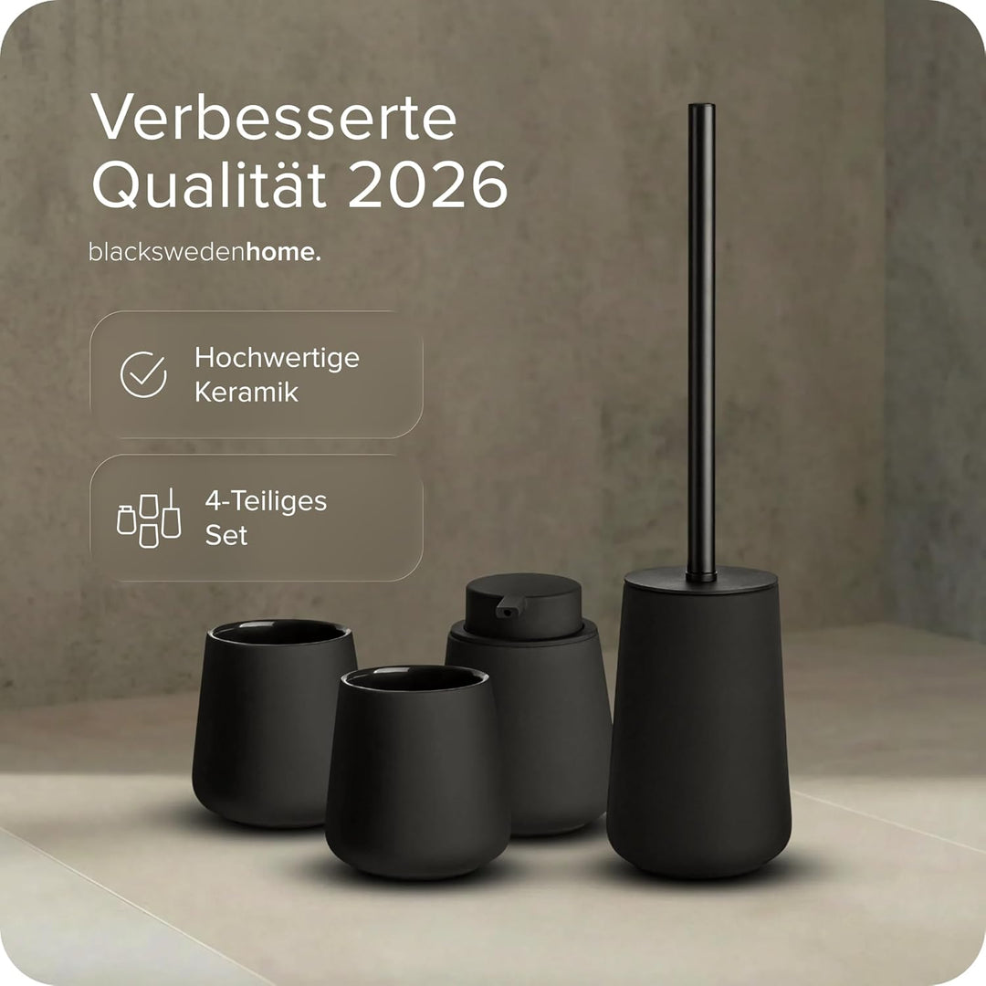 blackswedenhome. Badezimmer Set Schwarz - Hochwertiges Keramik Set - Seifenspender schwarzs, Zahnput