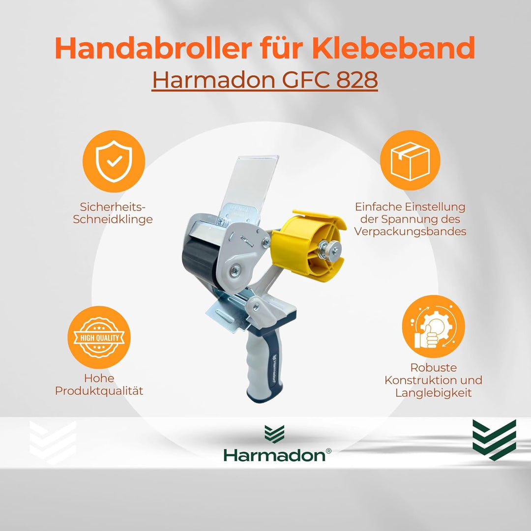 GFC-828 Paketbandabroller 50 mm – Handabroller Klebeband mit LOW NOISE System, ergonomisch, heavy du
