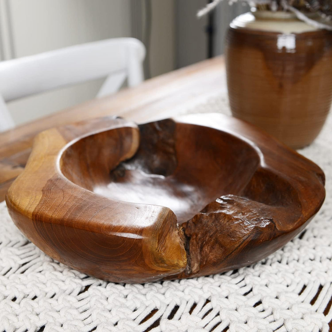 Teakholz Schale braun oval 35 cm - Deko Teak 30 35 cm oval geschliffen rustikal braun Obstschale Dek