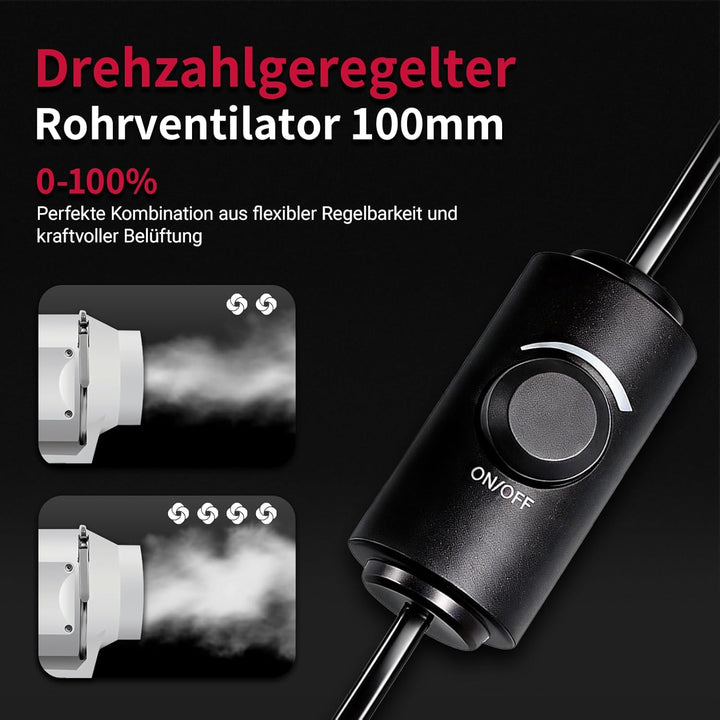 Regelbar Rohrventilator 100mm Set 220 m³/h Abluftset mit Drehzahlgeregelt Abluftventilator,Aktivkohl
