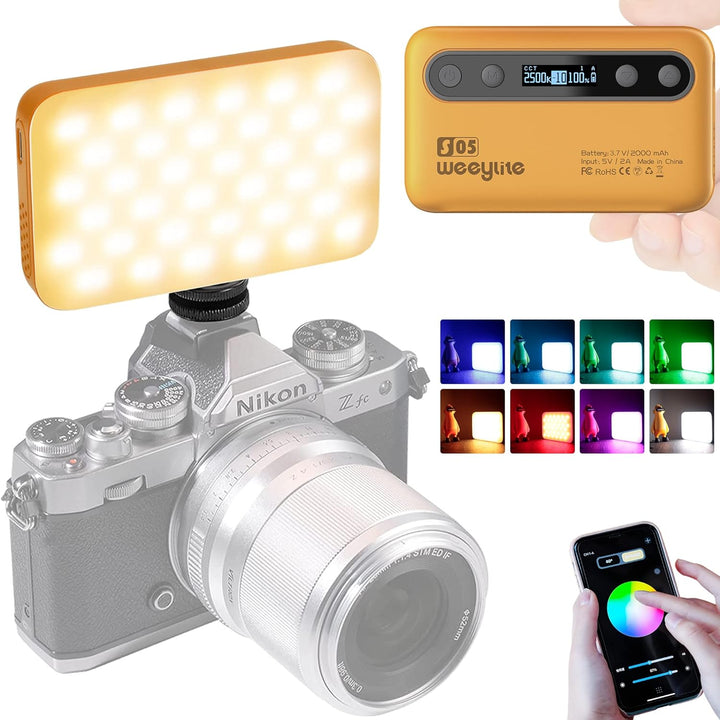 5W RGB Videoleuchte LED für Live Streaming YouTube Tiktok Aufnahmen, 2800K-6800K Dimmbare, APP Fernb