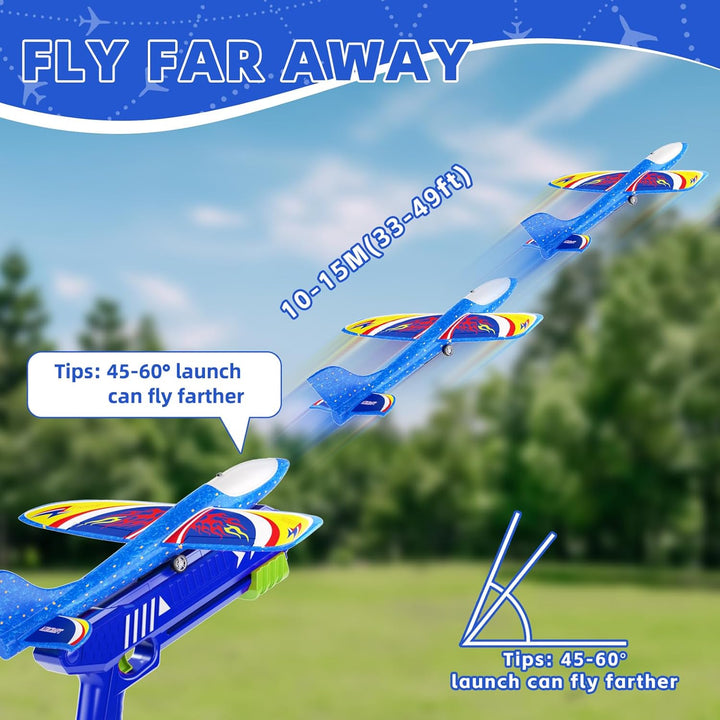 Doloowee Jungen Flugzeug Spielzeug, 3 styroporflieger mit 1 Katapult, 2 Flug Modi & LED Beleuchtung,