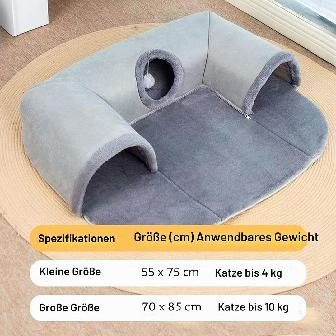 U-förmiger Katzentunnel, Katzenbett mit Spielrohr, waschbares und abnehmbares Versteckspielzeug, int