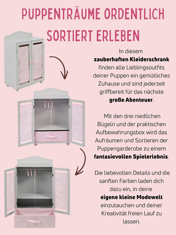 Bayer Chic 2000 524-91 Puppen-Kleiderschrank, Puppenmöbel, Puppenschrank, Puntos Grey, grau