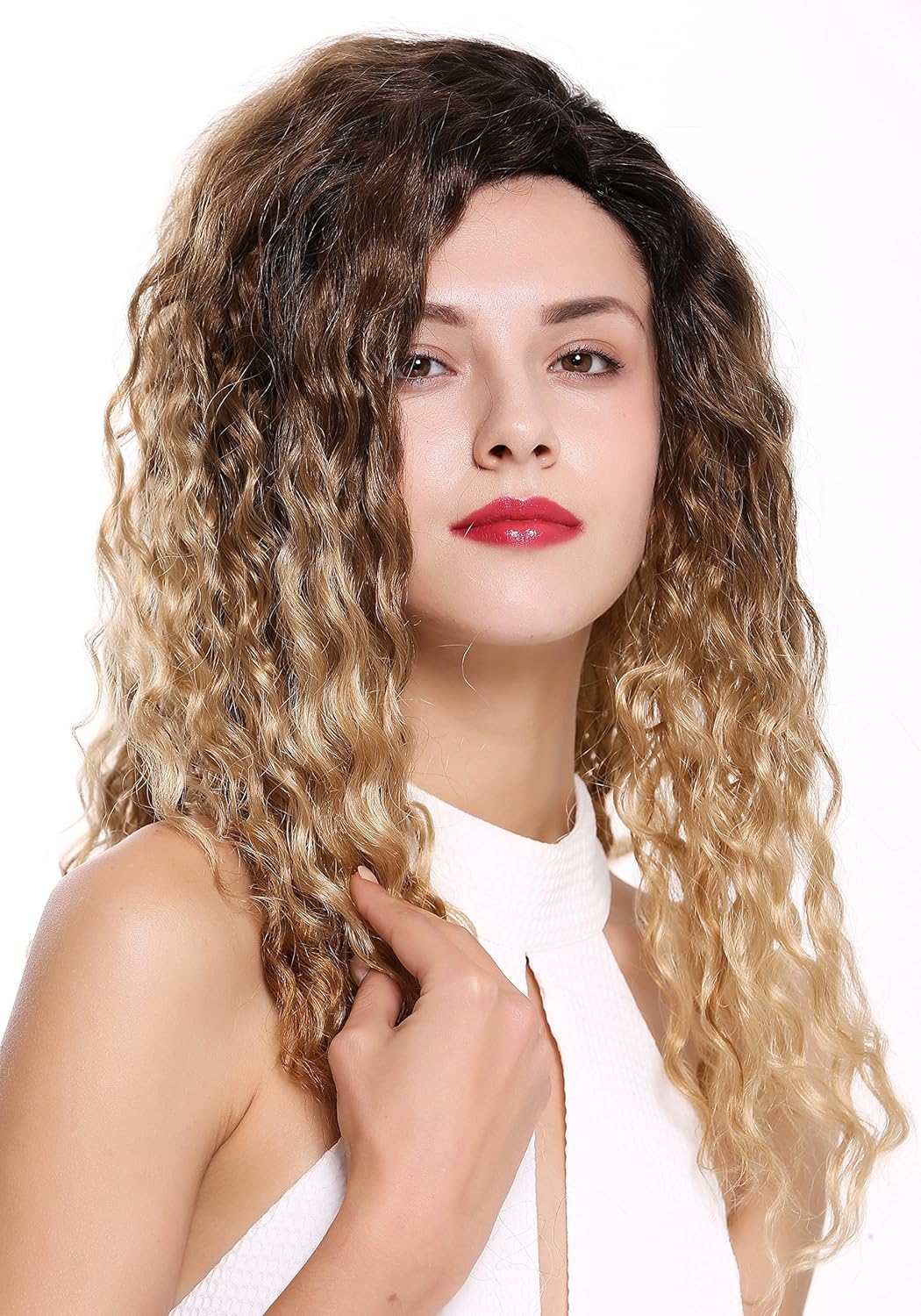 WIG ME UP - 803AD-Y-SC1911 Damenperücke Perücke Seitenscheitel Afro Krepplocken gelockt Ombre Braun