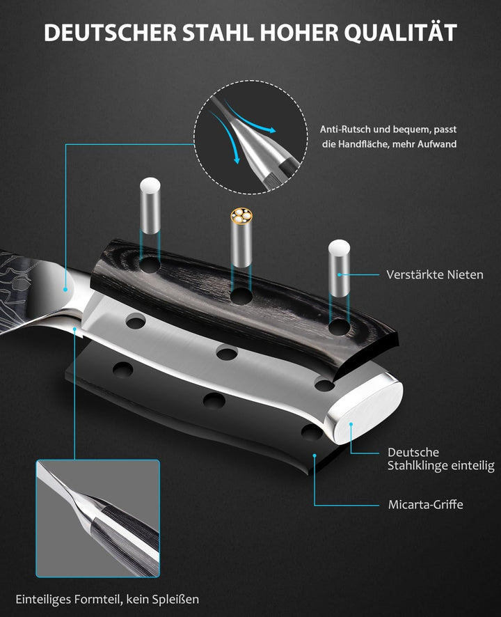 MOSFiATA Kochmesser, Küchenmesser Fleischmesser Profi Chefmesser 20CM Allzweckmesser aus EN.4116 Deu