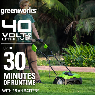 Greenworks Akku-Rasenlüfter G40DT35K25 (Li-Ion 40V 35cm Arbeitsbreite 3200 U/min 20 Stahlfedern mit