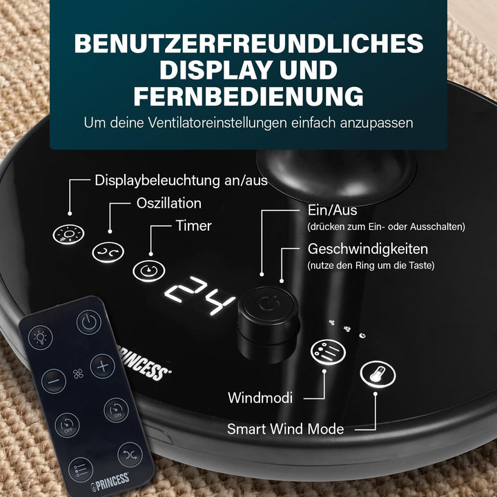 Princess Standventilator - Elegantes Design - 30 W - Leistungsstark, Leise, Energieeffizient - Durch