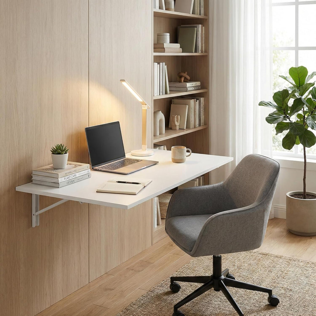 Wandklapptisch 100x60 cm,Weiss,Platzsparender Klapptisch Wandmontage,Schreibtisch Werkbank Klappbar
