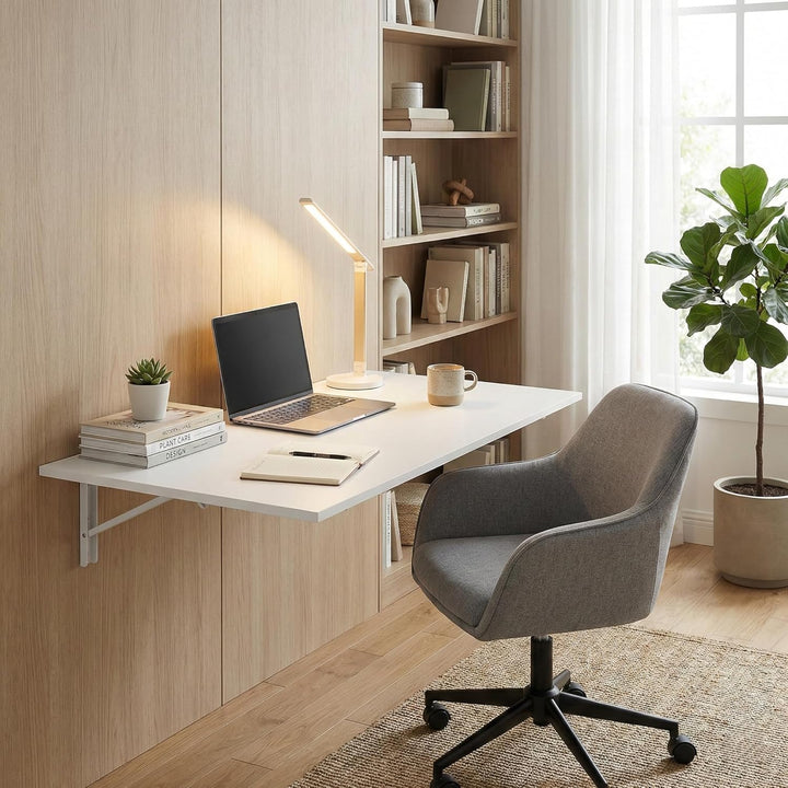 Wandklapptisch 100x60 cm,Weiss,Platzsparender Klapptisch Wandmontage,Schreibtisch Werkbank Klappbar