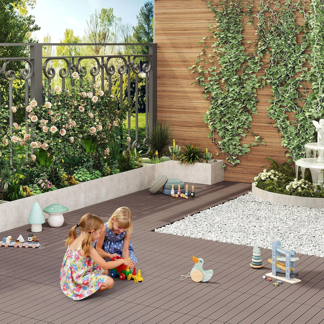 WOLTU WPC Fliese, Terrassenfliesen Holz-Optik, Bodenbelag mit Klicksystem, 30 x 60 cm, Braun (12 Stü