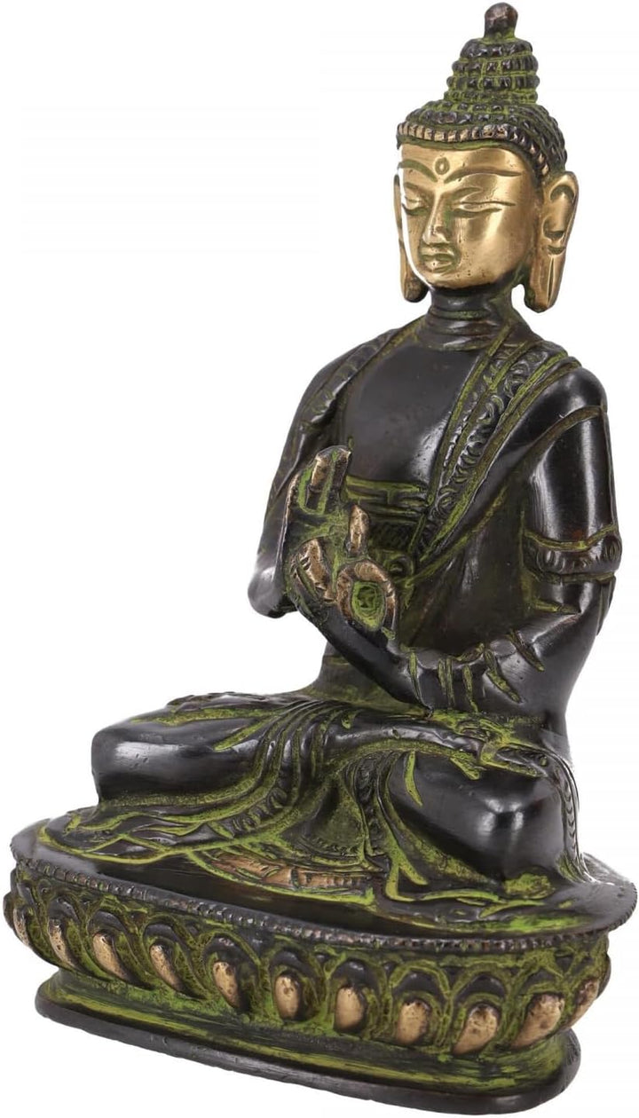 GURU SHOP Buddha Statue aus Messing Dharmachakra Mudra 14 cm - Modell 10, Grün, Buddhas, Modell 10