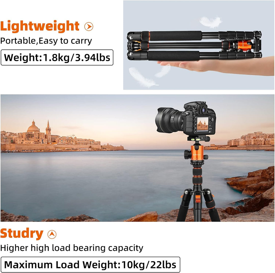 VICTIV 205cm Professionell Stativ für Kamera, Aluminiumlegierung Reisestativ Stativ für DSLR, 360 Gr