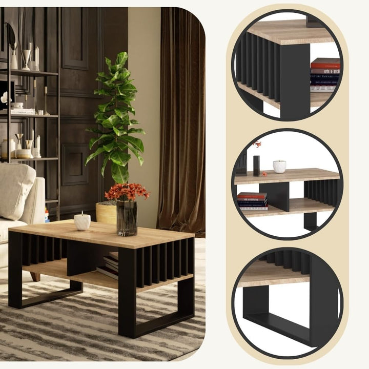 AKORD Couchtisch Holz Rockford mit einem Regal, 92x45x53cm, Für Wohnzimmer, Schlafzimmer Schrank, Mi