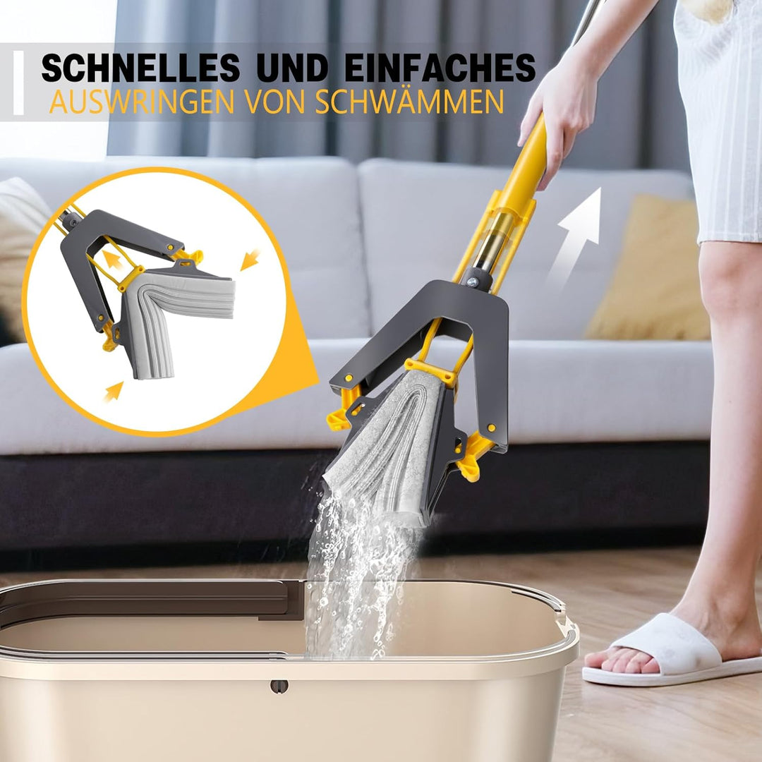 Masthome Schwamm Wischmopp,Schwammwischer mit 128cm Stiel Saugfähig Schwamm Bodenwischer mit 3 Schwa