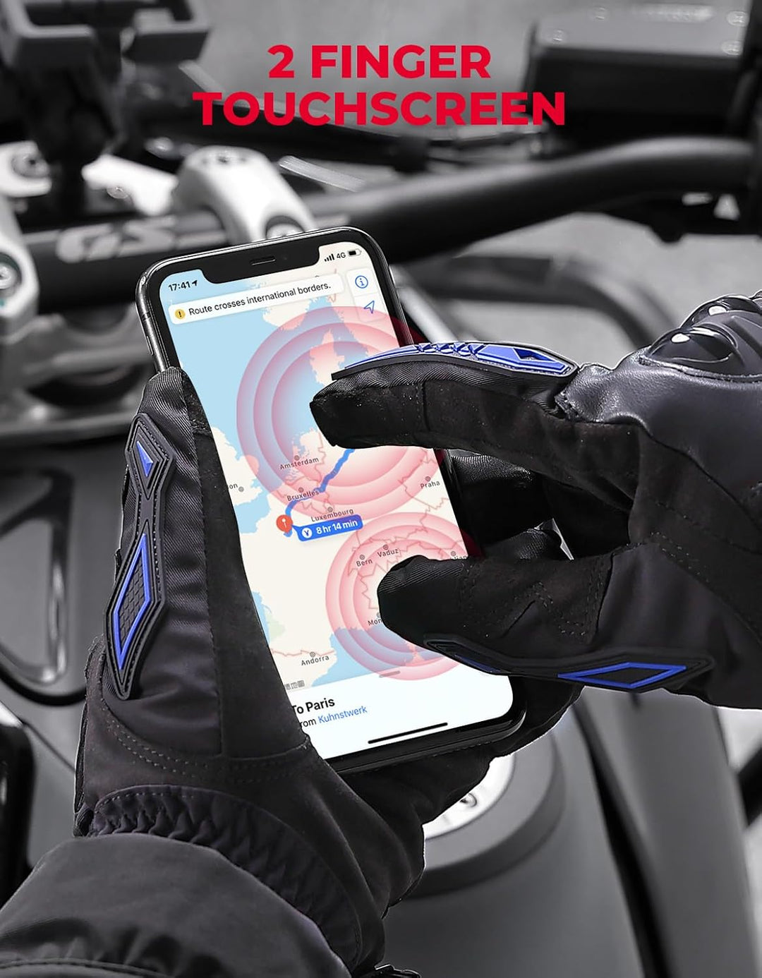 KEMIMOTO Winter Motorradhandschuhe - Winddichte Motorrad Handschuhe mit Touchscreen-Funktion, Warme