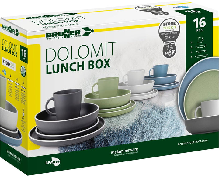 BRUNNER Melamin Geschirr Set Lunch Box Dolomit Stone Touch Camping Teller 16tlg Standard, Standard